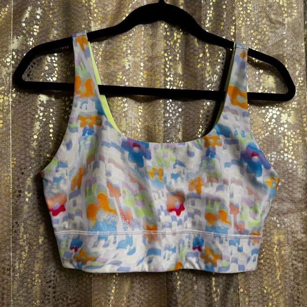 Fabletics Harlyn Reversible Midi Medium Impact Sports Bra Green Floral Small